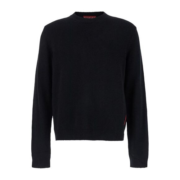 Gucci Men Black Crewneck Sweater With Web Detail In Cashmere Man